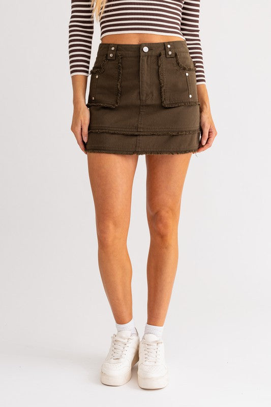 Going Out Low Rise Distressed Mini Skirt