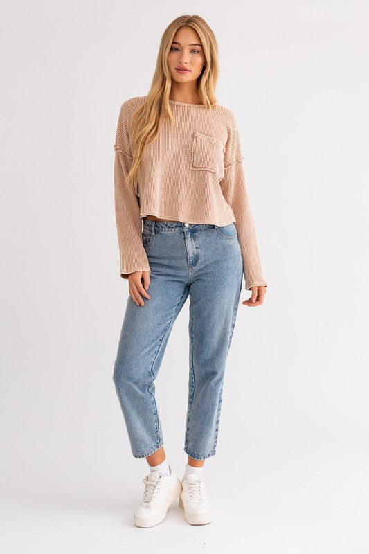 Cassie Thermal Washed Cotton Pullover Top