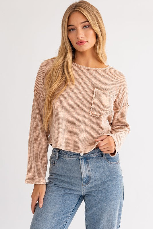 Cassie Thermal Washed Cotton Pullover Top - Final Sale