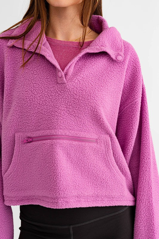 Fleece Pocketed Pullover Sweater