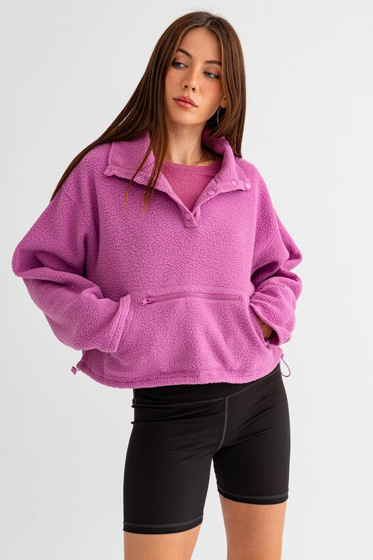 Fleece Pocketed Pullover Sweater