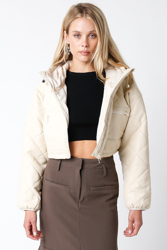 Cozy Chai Crop Puffer Jacket