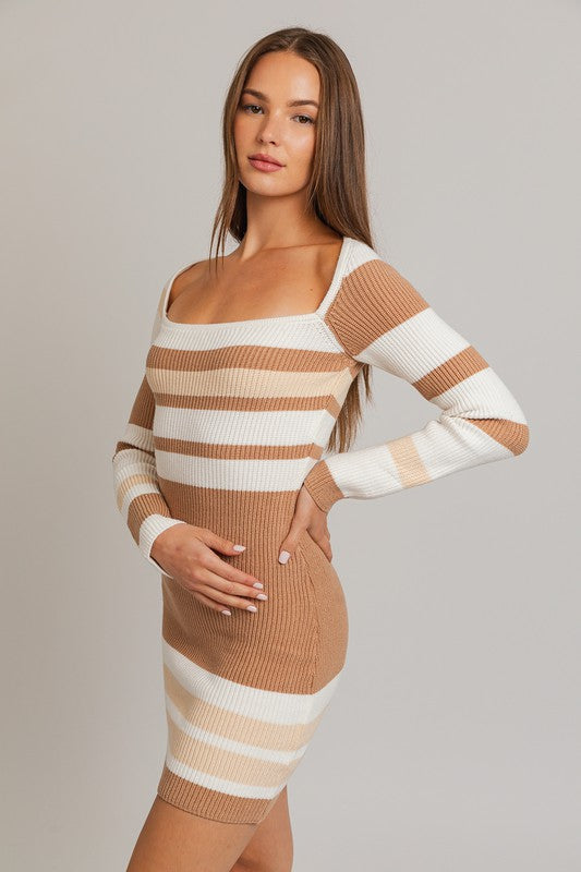 Biscotti Babe Long Sleeve Stripe Knit Mini Dress