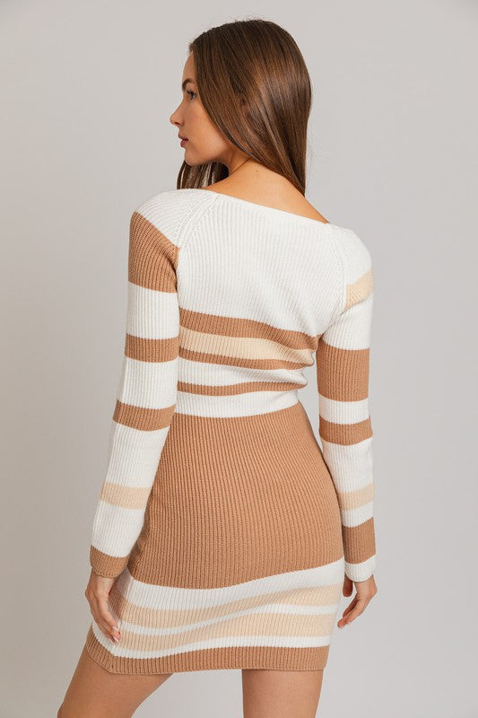 Biscotti Babe Long Sleeve Stripe Knit Mini Dress