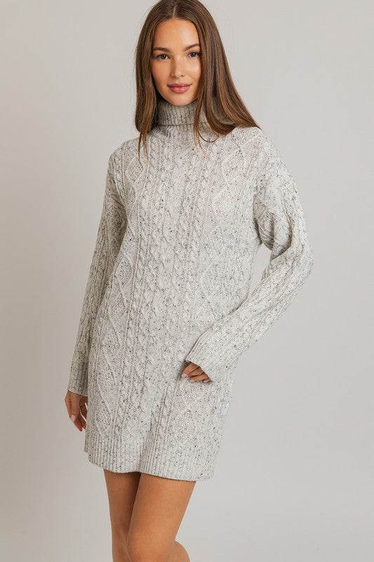 Silverton Turtle Neck Cable Knit Sweater Mini Dress