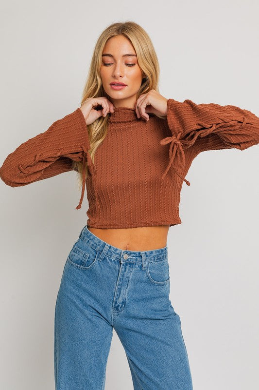 Emberlynn Bell Sleeve Mock Neck Tie Top