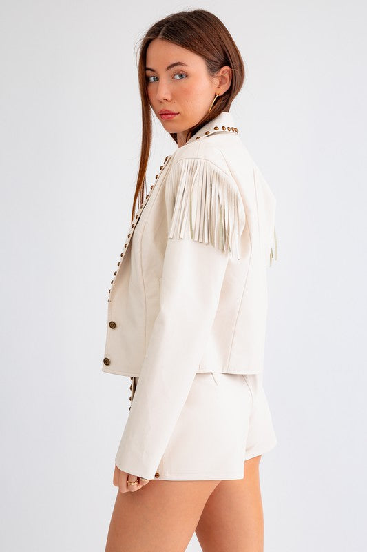 Nashville Queen Vegan Leather Fringe Studded Jacket - Extra Small - Final Sale