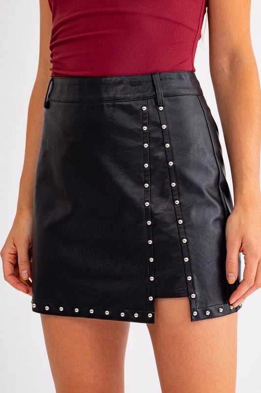 Fate Vegan Leather Studded Mini Skirt