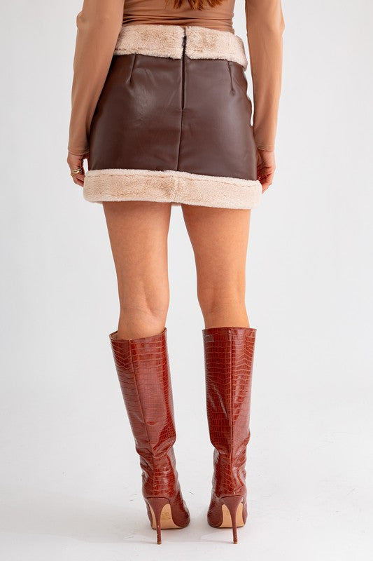 Take Me To The Alps Vegan Fur Lined Leather Mini Skirt - Final Sale