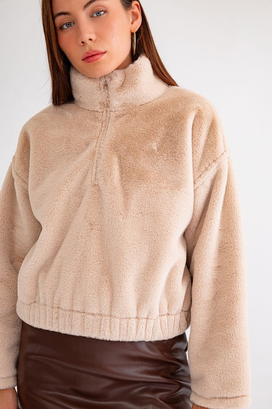 Take Me To The Alps Vegan Fur Half Zip Up Jacket