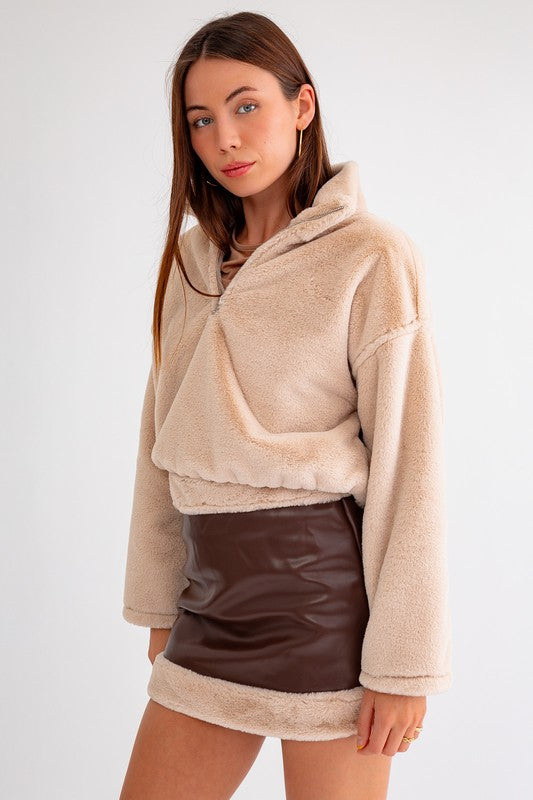 Take Me To The Alps Vegan Fur Half Zip Up Jacket