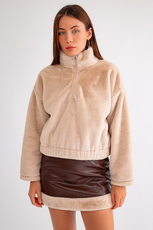 Take Me To The Alps Vegan Fur Half Zip Up Jacket