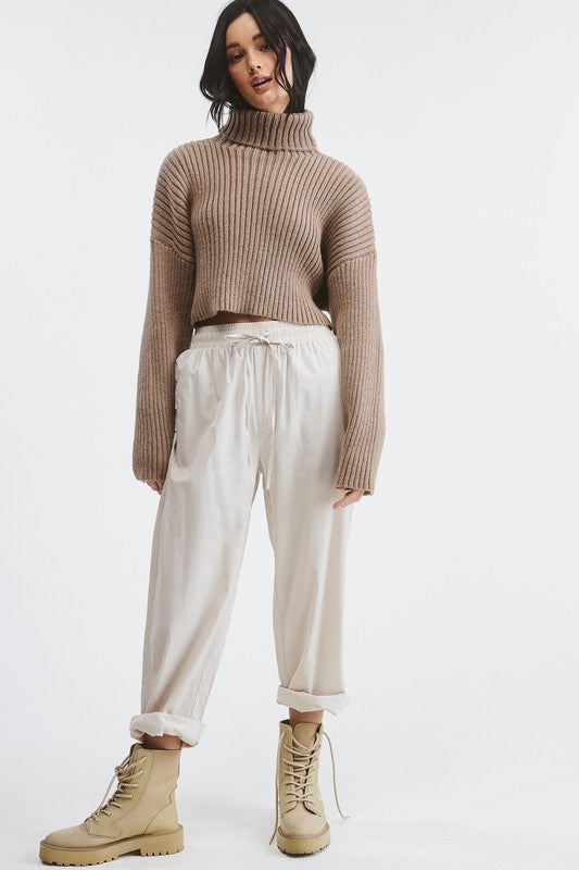 About That Cozy Life Cropped Turtleneck Knit Sweater