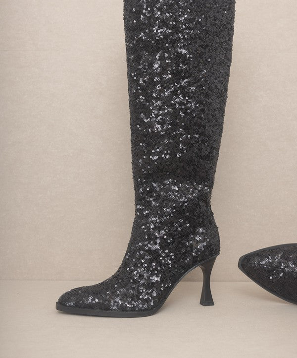 Jewel Knee High Sequin Heeled Boots