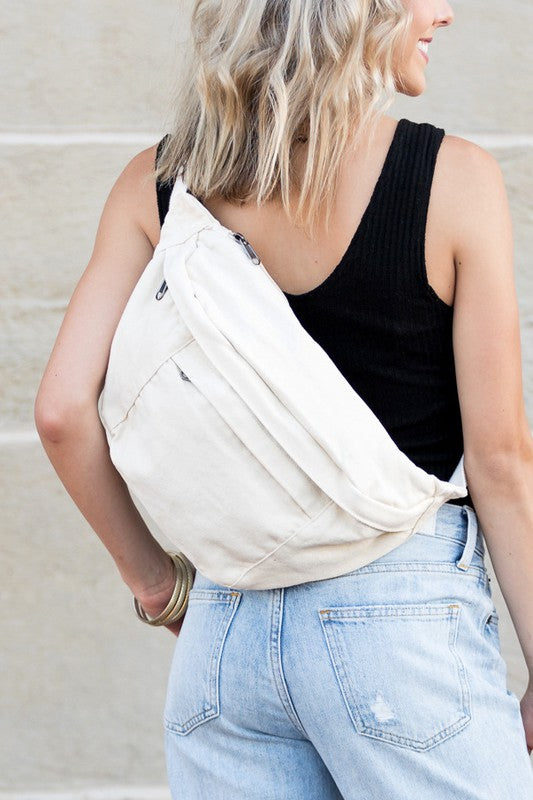 London Oversized Canvas Crescent Sling Belt Bag