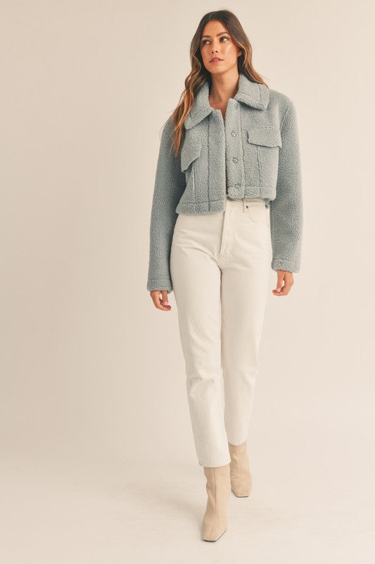 Leavenworth Sherpa Cropped Jacket - Dusty Blue