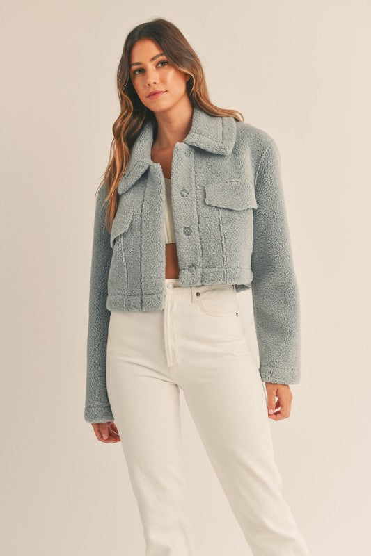 Leavenworth Sherpa Cropped Jacket - Dusty Blue