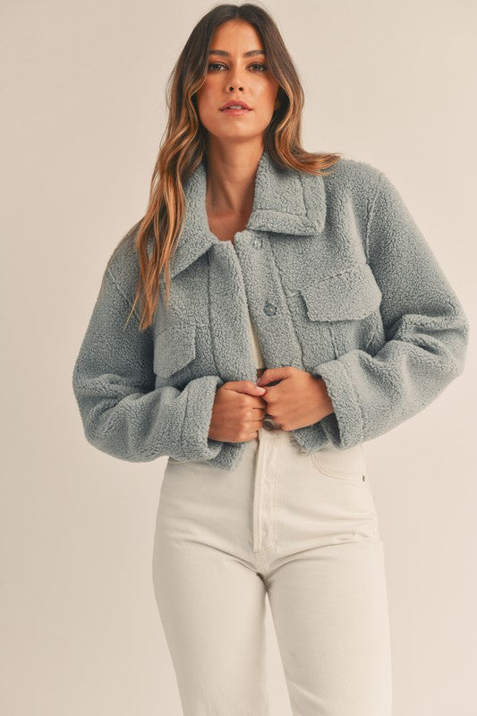 Leavenworth Sherpa Cropped Jacket - Dusty Blue