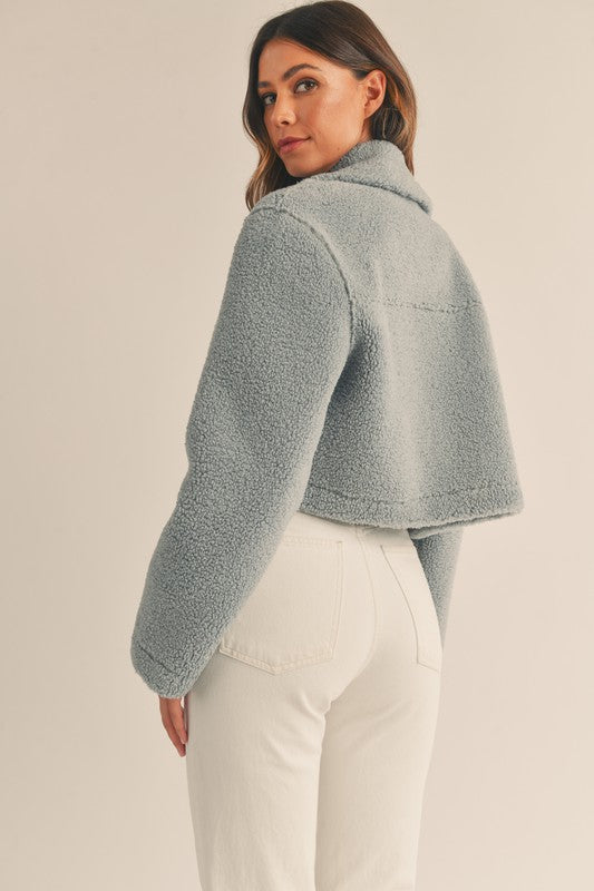 Leavenworth Sherpa Cropped Jacket - Dusty Blue