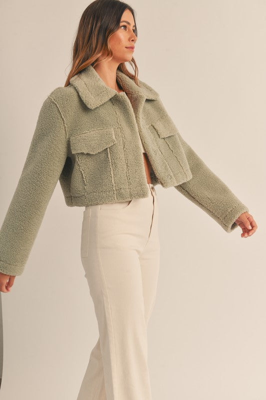 Sage Leavenworth Sherpa Cropped Jacket