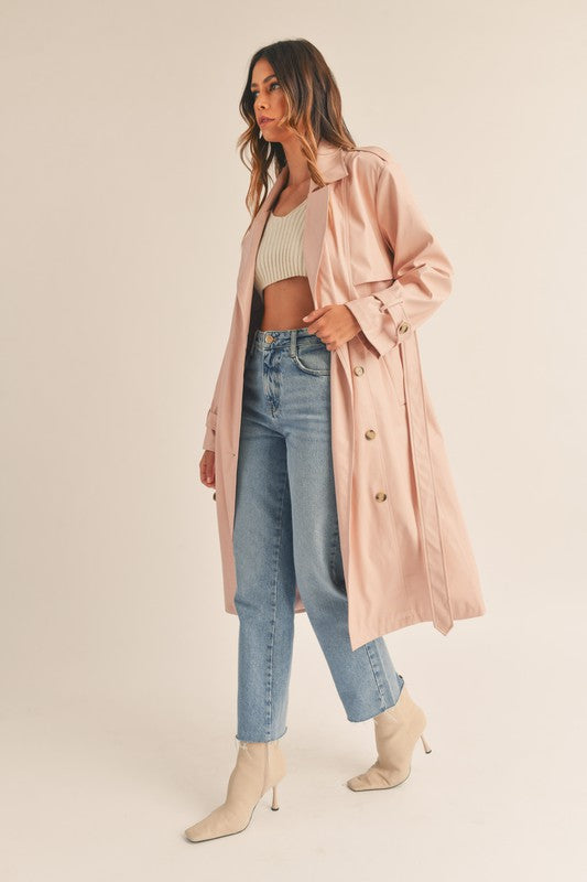 You're Making Me Blush Faux Leather Trench Coat