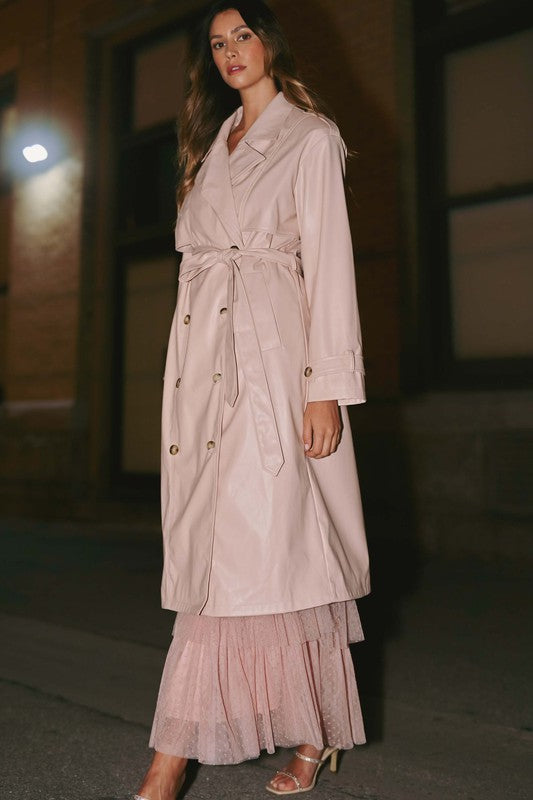 You're Making Me Blush Faux Leather Trench Coat