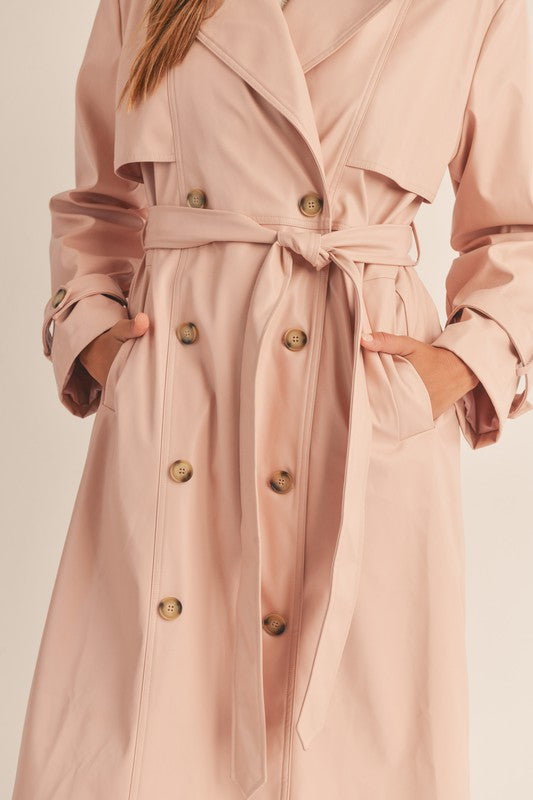 You're Making Me Blush Faux Leather Trench Coat