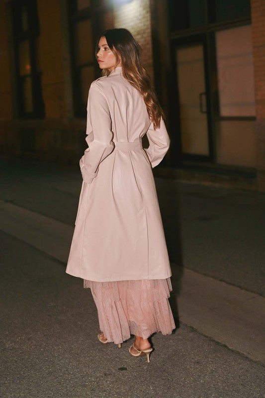 You're Making Me Blush Faux Leather Trench Coat