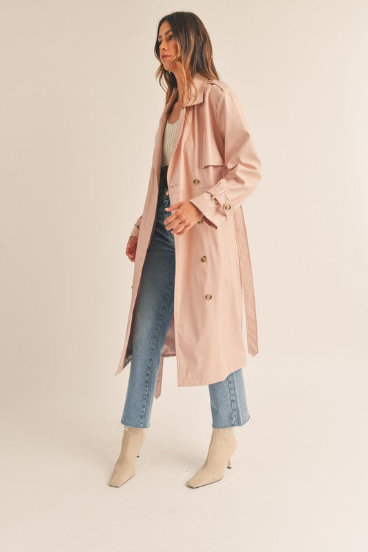 You're Making Me Blush Faux Leather Trench Coat