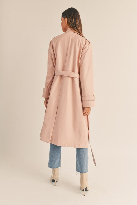 You're Making Me Blush Faux Leather Trench Coat