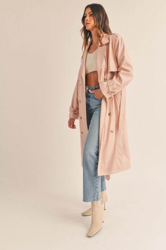 You're Making Me Blush Faux Leather Trench Coat