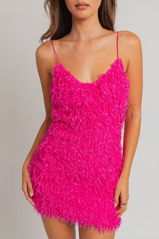 She Is The Party Hot Pink Feather Mini Dress