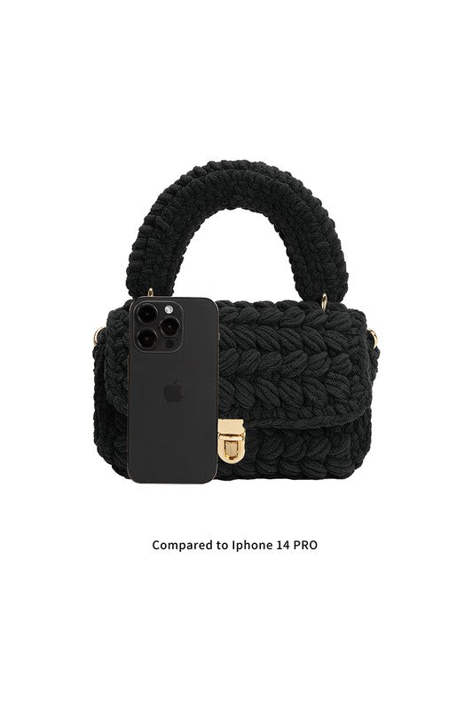 Melie Bianco Avery Top Handle Chenille Knit Crossbody Bag