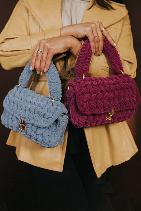 Melie Bianco Avery Top Handle Chenille Knit Crossbody Bag