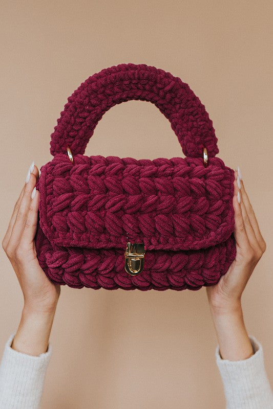 Melie Bianco Avery Top Handle Chenille Knit Crossbody Bag