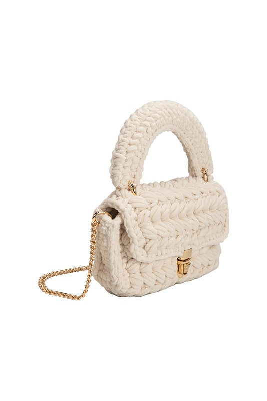 Melie Bianco Avery Top Handle Chenille Knit Crossbody Bag