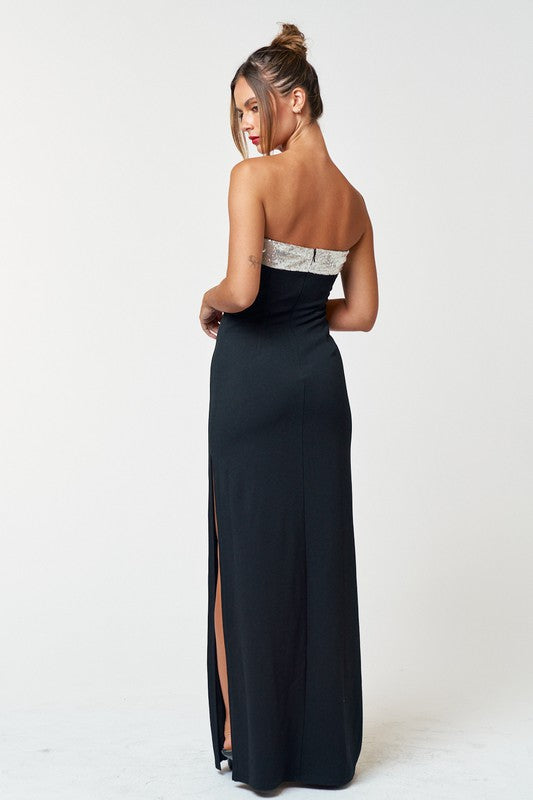 Black Tie Glitz Sequin Tube Maxi Dress