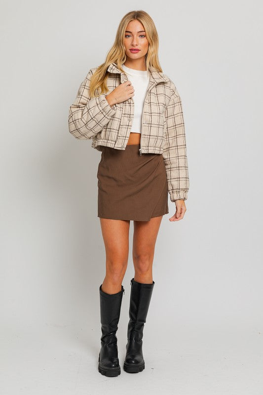 Boston Plaid Cropped Puffer Jacket