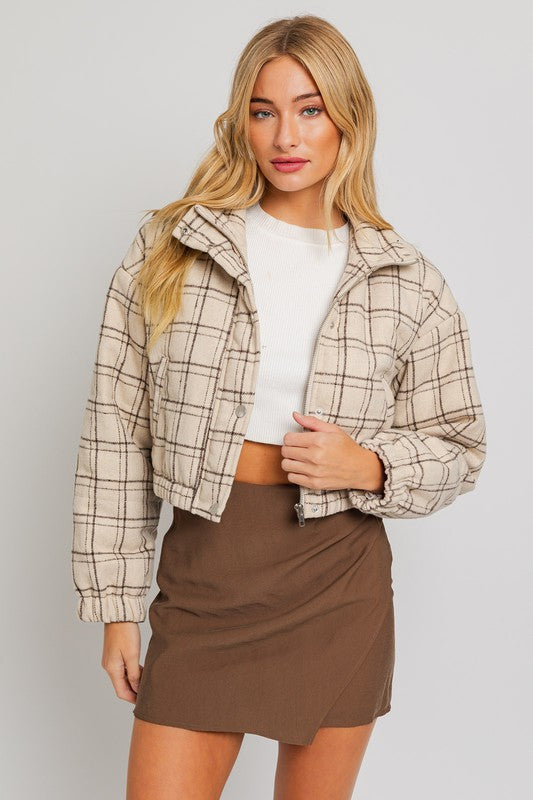 Boston Plaid Cropped Puffer Jacket