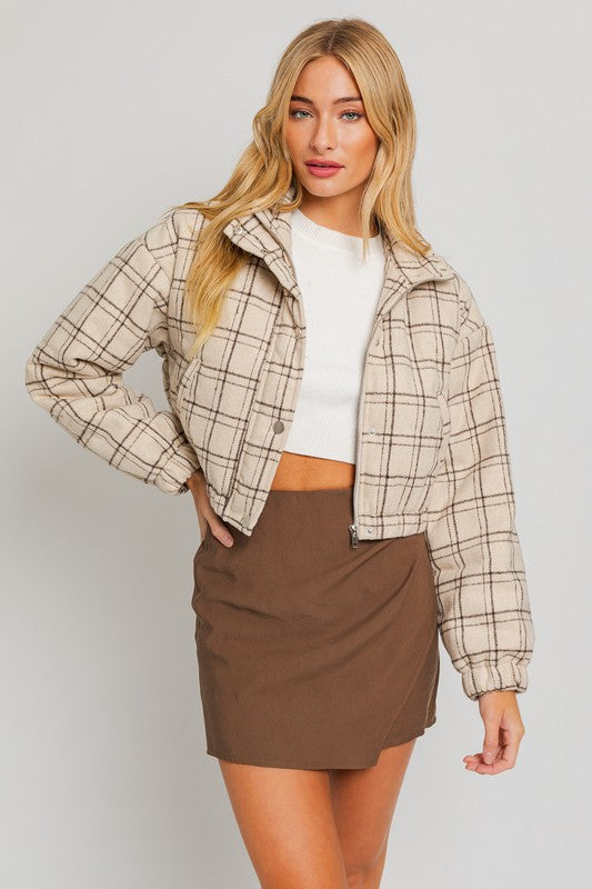 Boston Plaid Cropped Puffer Jacket