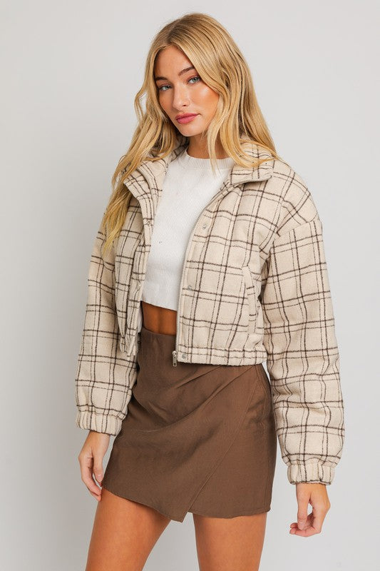 Boston Plaid Cropped Puffer Jacket