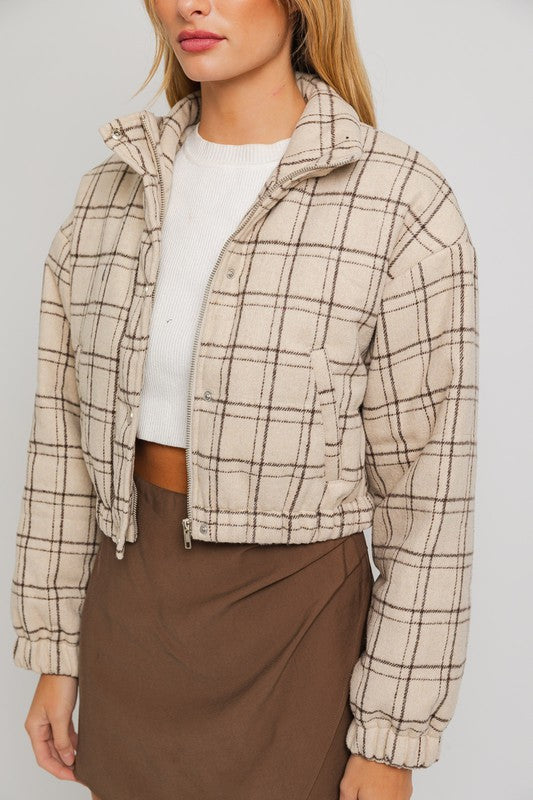 Boston Plaid Cropped Puffer Jacket