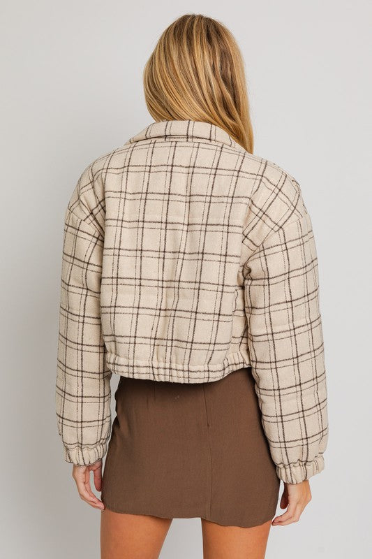 Boston Plaid Cropped Puffer Jacket