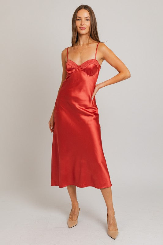 Pull Me In Satin Midi Dress