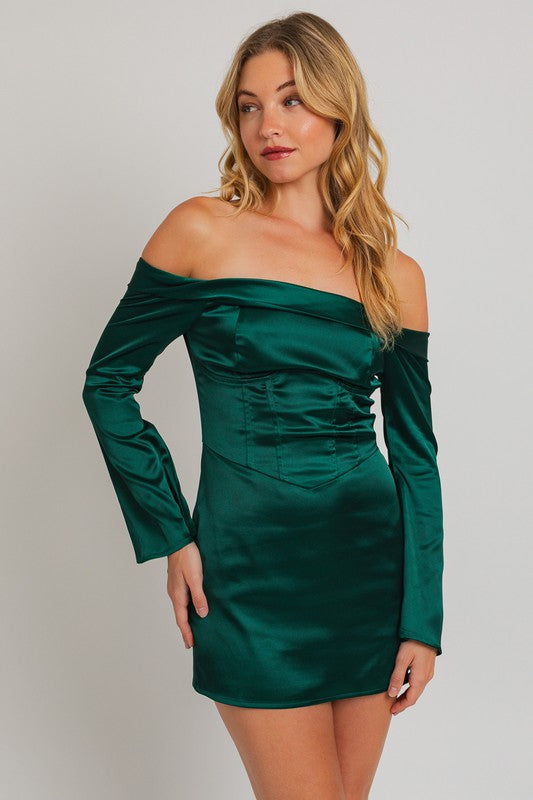 Forevergreen Off Shoulder Corset Mini Dress