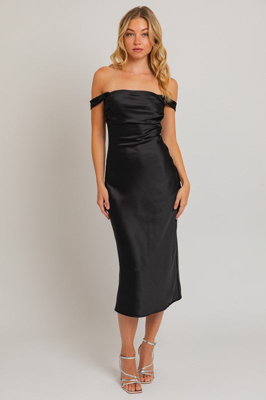 Sophisticated Occasion Off The Shoulder Midi Dress