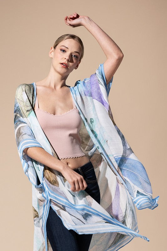 Serene Watercolor Open Front Kimono