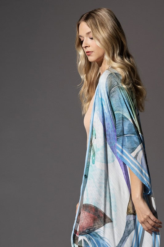 Serene Watercolor Open Front Kimono