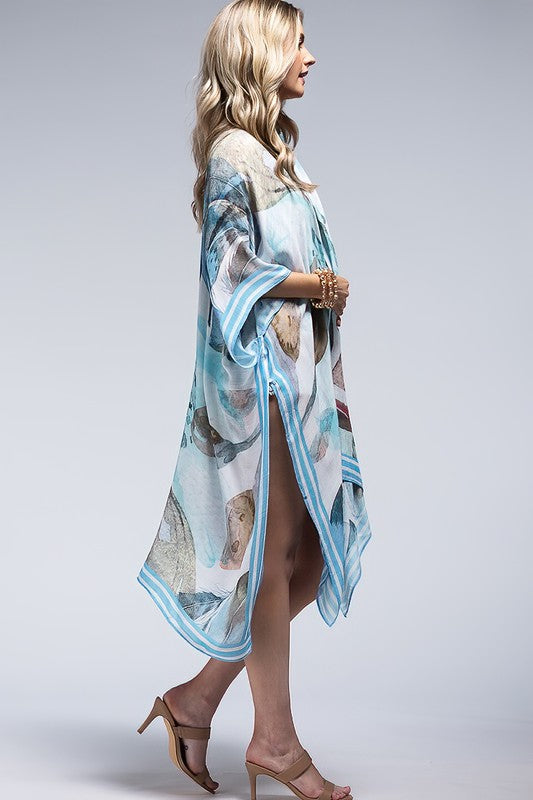 Serene Watercolor Open Front Kimono