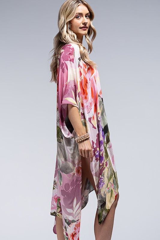 Chateau Floral Print Open Front Kimono